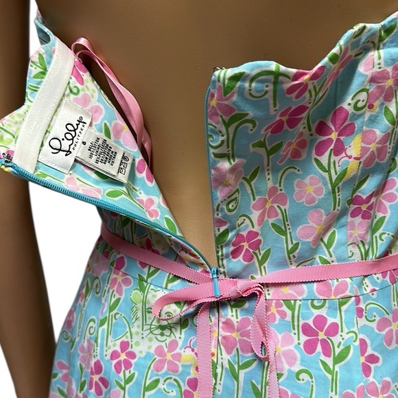 Lilly Pulitzer Strapless Wave Blue Floral Butterfly Tiger Scalloped Trim Dress 6 - Picture 12 of 13